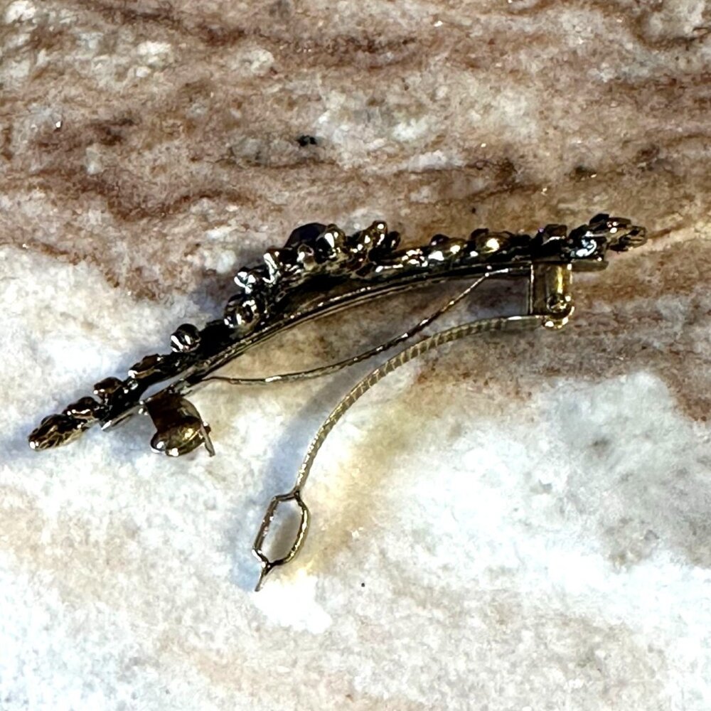 Sapphire Blue Floral Crystal Rhinestone Medium Barrette/Hair Clip in Gold Tone - Picture 5 of 5